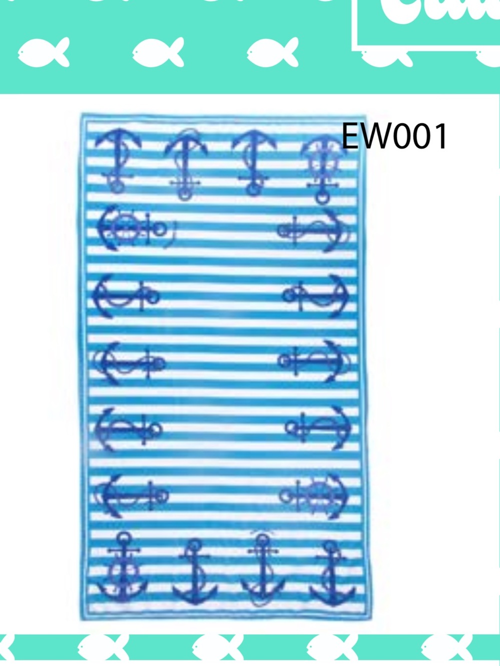 Antica Sartoria Blue Anchor Stripe Beach Towel NWT